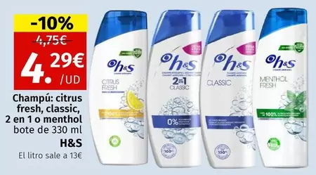 H&S - Champú: Citrus Fresh, Classic, 2 En 1 O Menthol