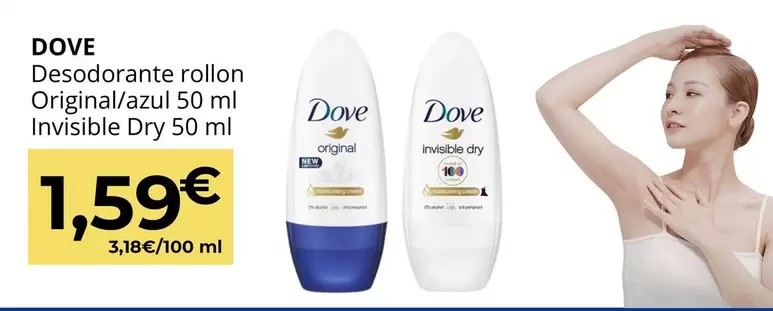 Dove - Desodorante Rollon Original/ Azul Invisible Dry