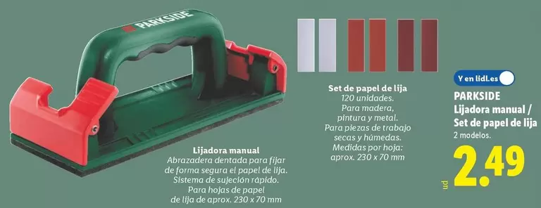 Parkside - Lijadora Manual / Set De Papel De Lija