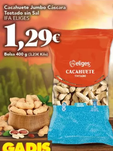 Ifa Eliges - Cacahuete Jumbo Gáscara Tostado Sin Sal