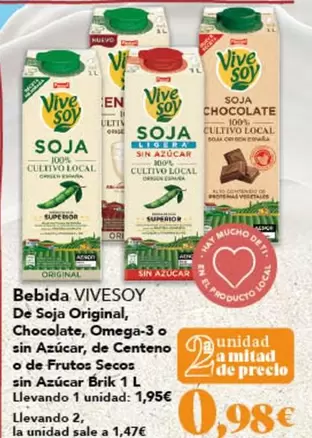 ViveSoy - Bebida De Soja Original, Chocolate, Omega-3 O Sin Azúcar, De Centeno O De Frutos Secos Sin Azúcar