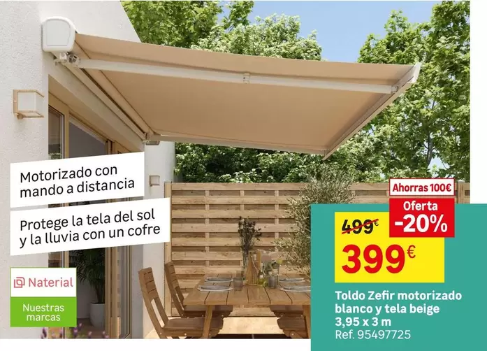 Sol - Toldo Zefrn Motorizado Blanco Y Tela Beige