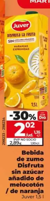 Juver - Bebida De Zumo Disfruta Sin Azucar Anadido De Melocoton/De Naranja 