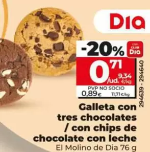 El Molino De Dia - Galleta Con Tres Chocolates / Con Chips De Chocolate Con Leche