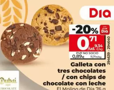 El Molino De Dia - Galleta Con Tres Chocolates/Con Chips De Chocolate Con Leche 