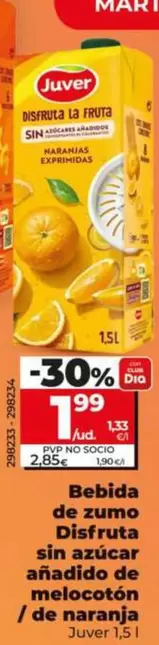 Juver - Bebida De Zumo Disfruta Sin Azucar Anadido De Melocoton/De Naranja 
