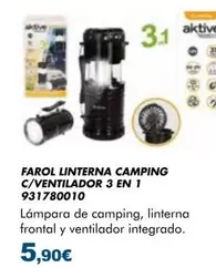 Farol Linterna Camping C/Ventilador 3 En 1