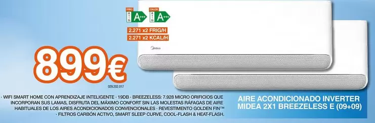 Midea - Arie Acondicionado Inverter 2X1 BREEZELESS E (09+09)