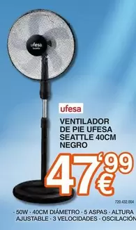 Ufesa - Ventilador De Pie Seattle 40cm Negro