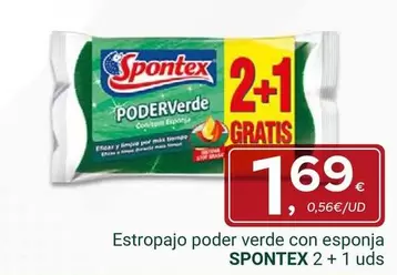 Spontex - Estropajo poder verde con esponja 2+1
