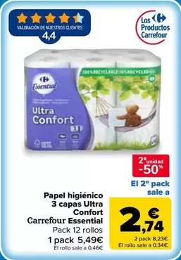 Carrefour Essential - Papel Higiénico 3 Capas Ultra Confort