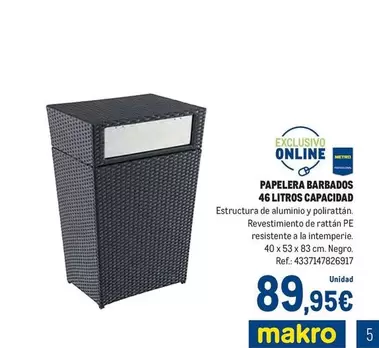 makro - Papelera Barbados 46 Litros Capacidad
