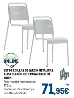 Alma - Set De 2 Sillas De Jardín Metalicas Blanco Roto Para Exterior