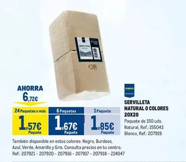 Servilleta Natural O Colores