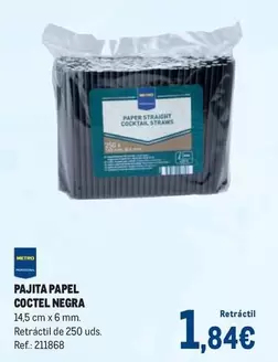 Pajita Papel Coctel Negra