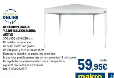 makro - Cenador Plegable Y Ajustable En Altura Aktive