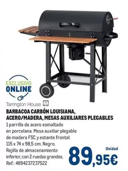 Tarrington - Barbacoa Carbon, Loisiana, Acero/ Madera, Mesas Auxiliares Plegables
