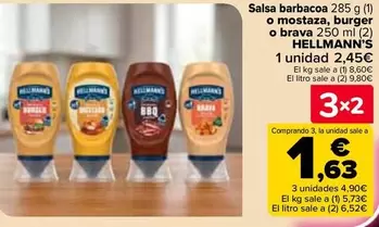 Hellmann's - Salsa Barbacoa 285 G O Mostaza Burger O Brava 250 Ml