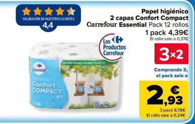 Carrefour Essential - Papel Higienico 2 Capas Confort Compact