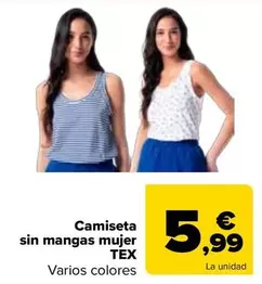 Tex - Camiseta  Sin Mangas Mujer 