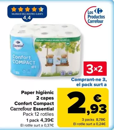 Carrefour Essential - Papel Higienico 2 Capas Confort Compact   