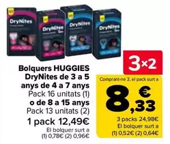 Huggies - Panales Drynites 3 A 5 Anos O 4 A 7 Anos O 8 A 15 Anos 