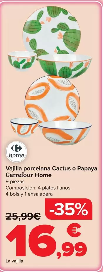 Carrefour Home - Vajilla Porcelana Cactus O Papaya