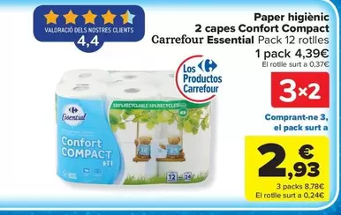 Carrefour Essential - Papel Higienico 2 Capas Confort Compact