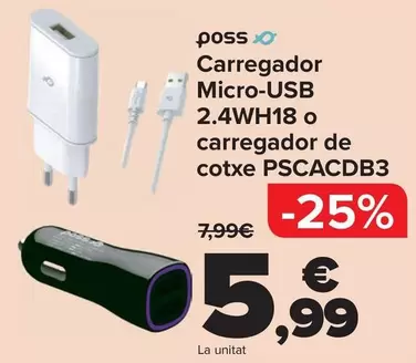 Poss - Cargador Microusb 2.4WH18 O Cargador Coche PSCACDB3