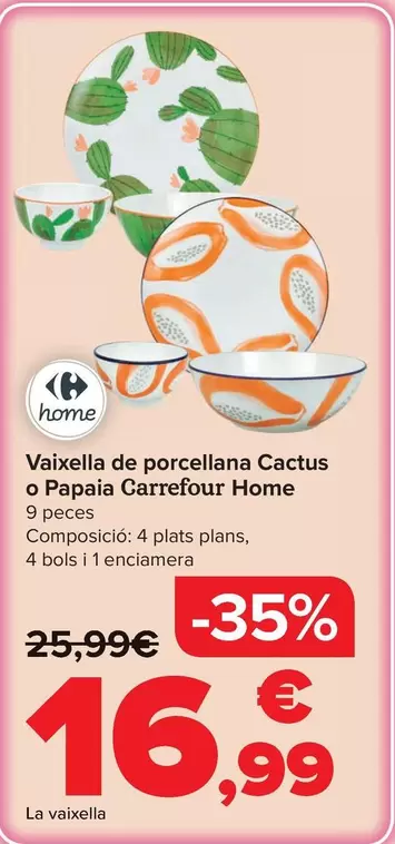 Carrefour Home - Vajilla Porcelana Cactus O Papaya