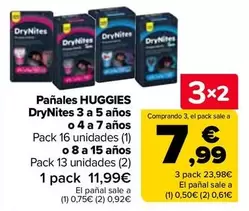 Huggies - Panales Drynites 3 A 5 Anos O 4 A 7 Anos O 8 A 15 Anos 