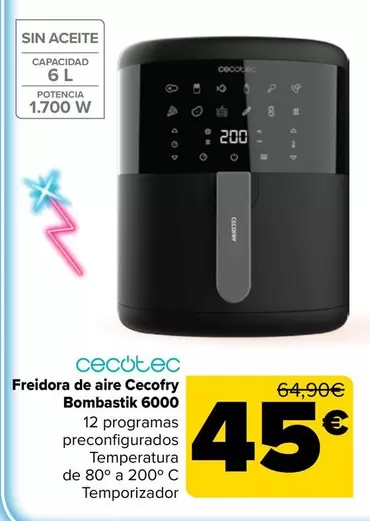 Cecotec - Freidora De Aire Cecofry Bombastik 6000