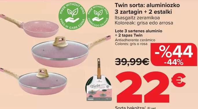 Lote 3 Sartenes Aluminio + 2 Tapas Twin