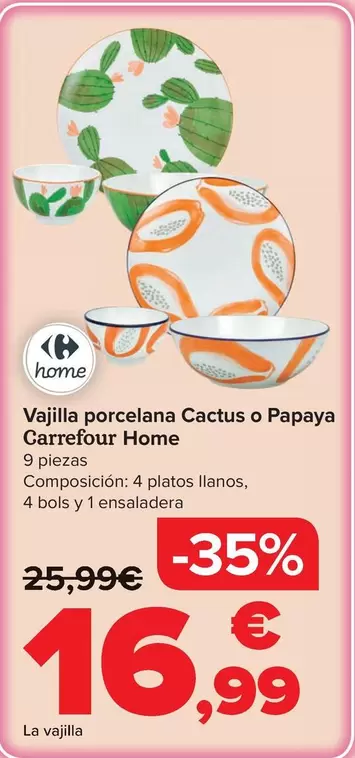 Carrefour Home - Vajilla Porcelana Cactus O Papaya