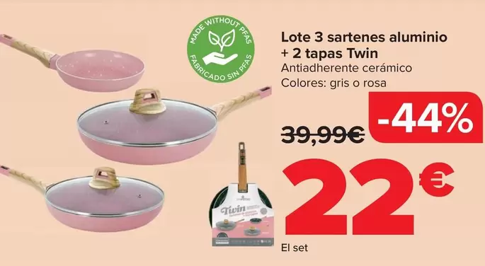 Lote 3 Sartenes Aluminio + 2 Tapas Twin