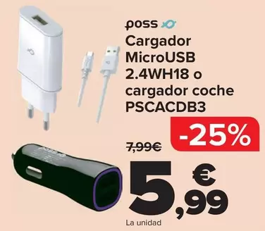 Poss - Cargador Microusb 2.4WH18 O Cargador Coche PSCACDB3