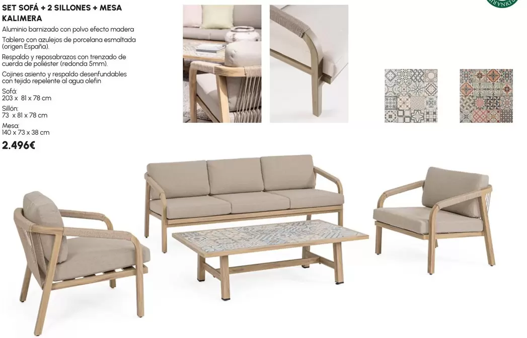 Set Sofa + 2 Sillones + Mesa Kalimera 