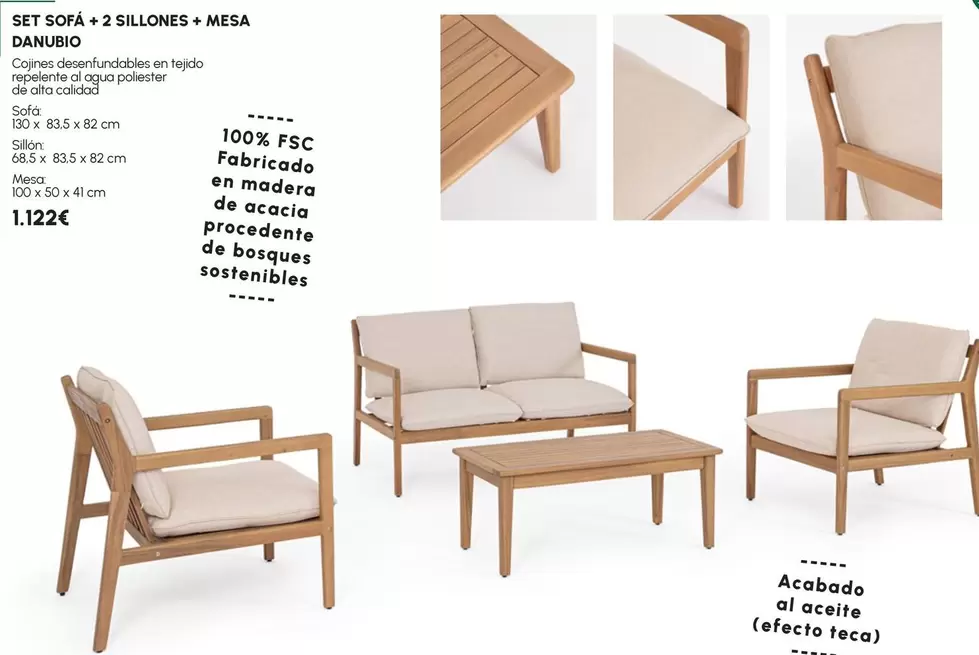 Set Sofa + 2 Sillones + Mesa Danubio