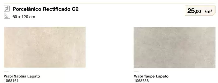 Ape Grupo - Porcelánico Rectíficado C2 Wabi Sabbia Lapato/Wabi Taupe Lapato