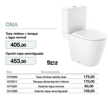Roca - Ona Taza Rimless + Tanque + Tapa Normal
