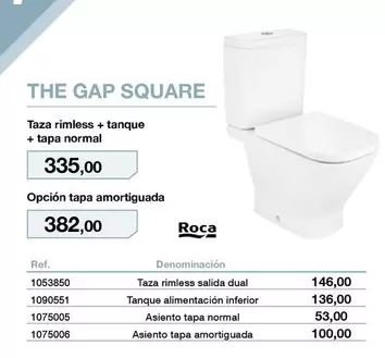 Roca - The Gap Square Taza Rimless + Tanque + Tapa Normal