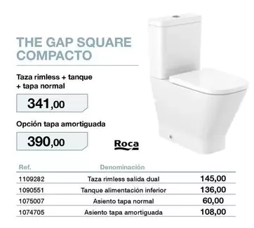 Roca - The Gap Square Compacto Taza Rimless + Tanque + Tapa Normal