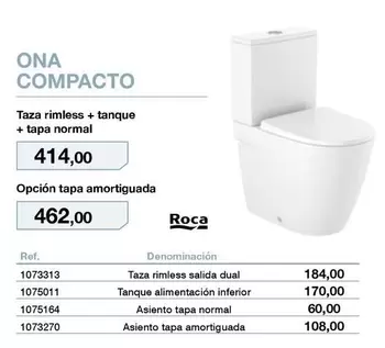 Roca - Ona Compacto Taza Rimless + Tanque + Tapa Normal