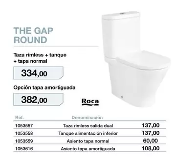 Roca - The Gap Round Taza Rimless + Tanque + Tapa Normal