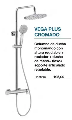 Vega - Columna De Ducha Monomando Con Altura Regulable + Rociador + Ducha De Mano+ Flexo+ Saporte Articulado Regulable