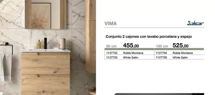 Vima - Conjunto 2 Cajones Con Lavabo Porcelana Y Espejo