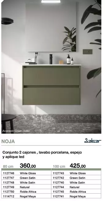 Salgar - Noja Conjunto 2 Cajones,lavabo Porcelana,espejo Y Aplique Led