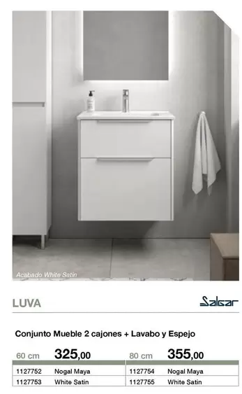 White - Conjunto Mueble 2 Cajones + Lavabo Y Espejo