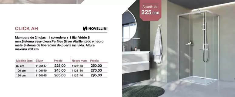 Novellini - Click AH Mampara De 2 Hojas: 1 Corredera + 1 Fija