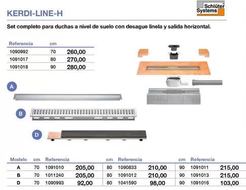 Schluter - Kerdi-Line-H Set Completo Para Duchas A Nivel De Suelo Con Desague Linela Y Salida Horizontal